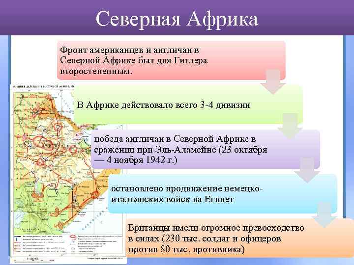 Северная Африка Фронт американцев и англичан в Северной Африке был для Гитлера второстепенным. В