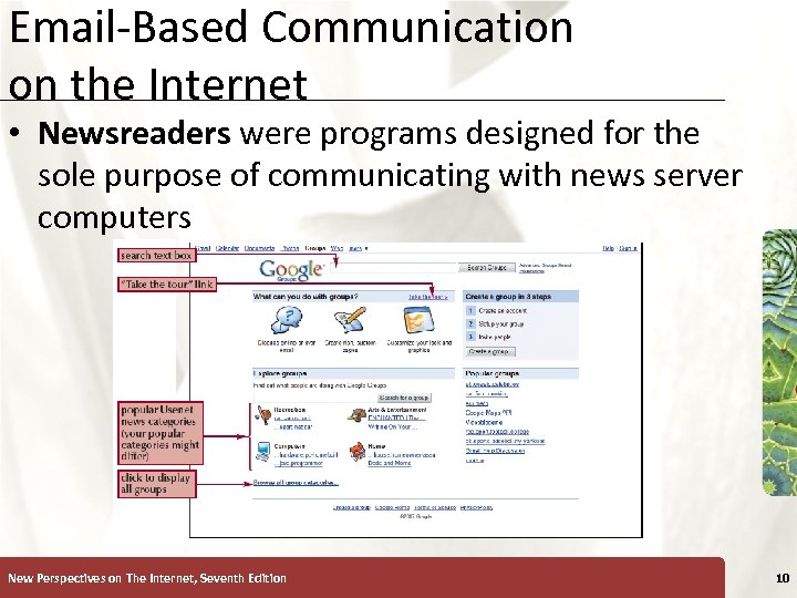 Email-Based Communication on the Internet XP • Newsreaders were programs designed for the sole