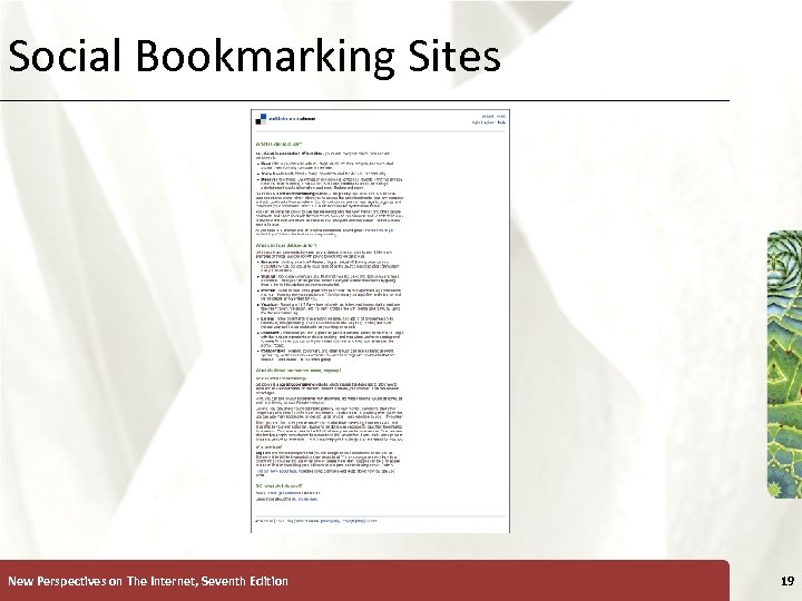 Social Bookmarking Sites New Perspectives on The Internet, Seventh Edition XP 19 