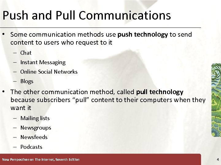 Push and Pull Communications XP • Some communication methods use push technology to send