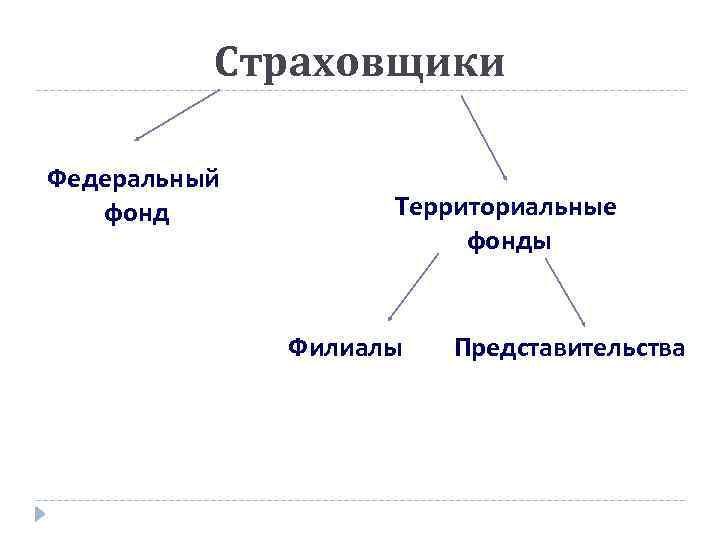 Страховщики Федеральный фонд Территориальные фонды Филиалы Представительства 