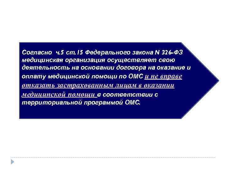 Согласно ч. 5 ст. 15 Федерального закона N 326 -ФЗ медицинская организация осуществляет свою