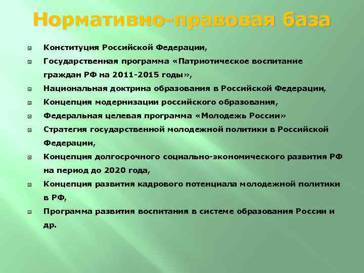 План патриотического. Государственные программы в воспитании патриотизма.