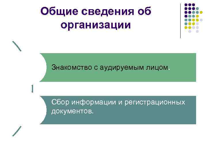 Общие сведения об организации Знакомство с аудируемым лицом. Сбор информации и регистрационных документов. 