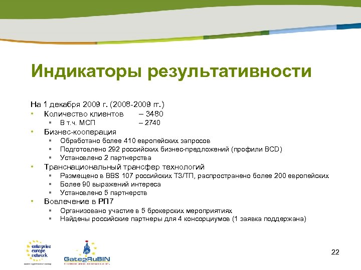 Индикаторы результативности На 1 декабря 2009 г. (2008 -2009 гг. ) • Количество клиентов