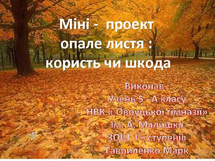 Міні - проект опале листя : користь чи шкода Виконав : Учень 5 –А