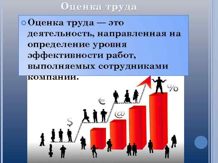 Оценка труда — это деятельность, направленная на определение уровня эффективности работ, выполняемых сотрудниками компании.