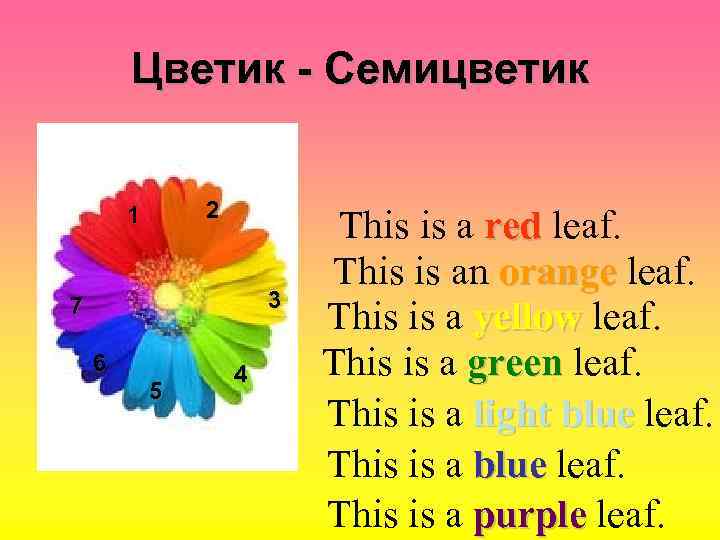 Цветик - Семицветик 2 1 3 7 6 5 4 This is a red