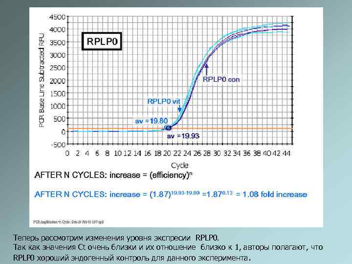 Теперь рассмотрим изменения уровня экспресии RPLP 0. Так как значения Ct очень близки и