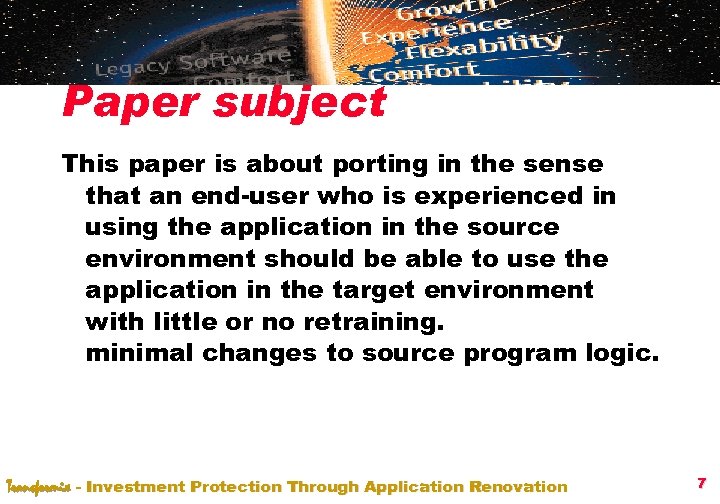 Paper subject This paper is about porting in the sense that an end-user who