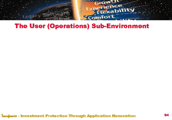 The User (Operations) Sub-Environment Transformix - Investment Protection Through Application Renovation 94 