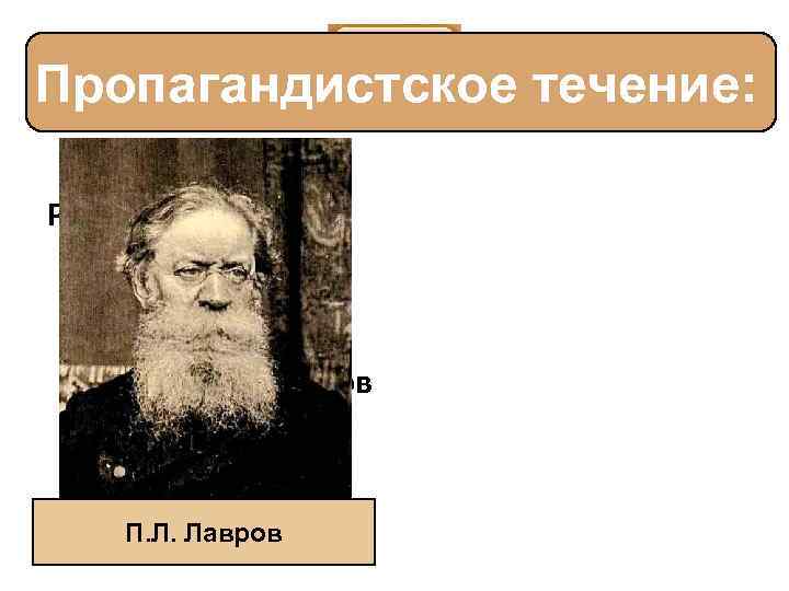 Пропагандистское течение: Русский социолог, философ, публицист и революционер. Один из идеологов народничества. П. Л.