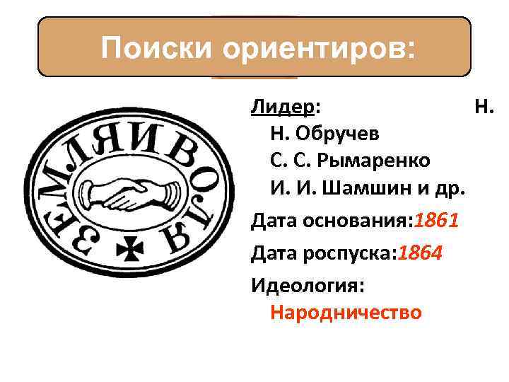 Поиски ориентиров: Лидер: Н. Обручев С. С. Рымаренко И. И. Шамшин и др. Дата