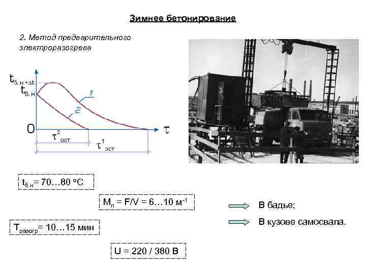 Зимнее бетонирование 2. Метод предварительного электроразогрева tб. н= 70… 80 о. С Мп =