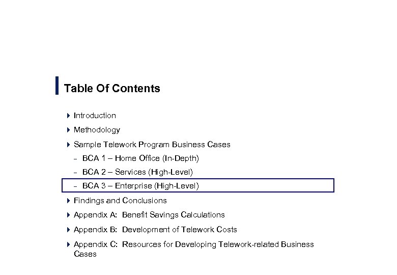 Table Of Contents 4 Introduction 4 Methodology 4 Sample Telework Program Business Cases –