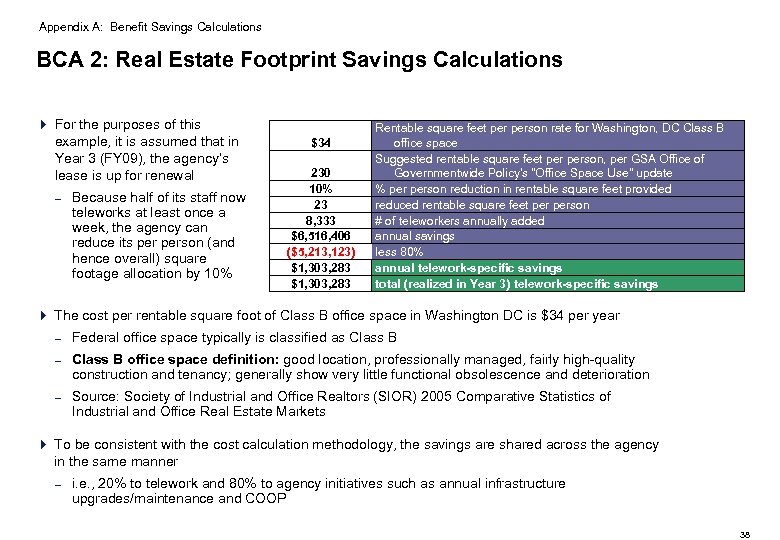 Appendix A: Benefit Savings Calculations BCA 2: Real Estate Footprint Savings Calculations 4 For