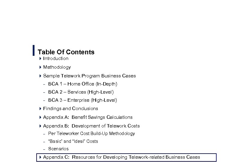 Table Of Contents 4 Introduction 4 Methodology 4 Sample Telework Program Business Cases –