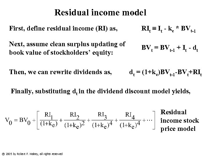 Residual income model First, define residual income (RI) as, RIt It - ke *