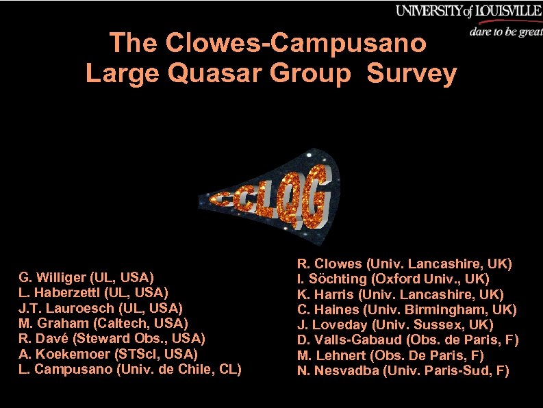 The Clowes Campusano Large Quasar Group Survey G Williger
