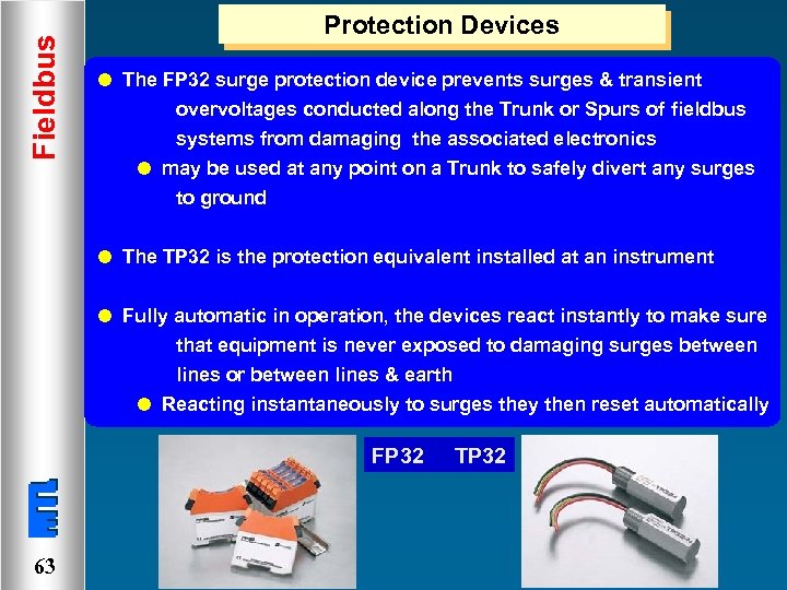 Fieldbus Protection Devices l The FP 32 surge protection device prevents surges & transient