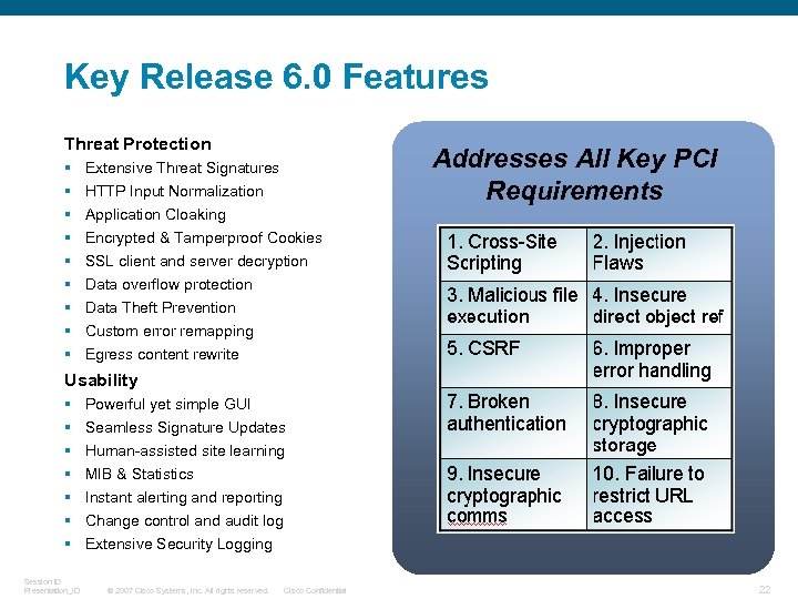 Key Release 6. 0 Features Threat Protection § § § § § Addresses All