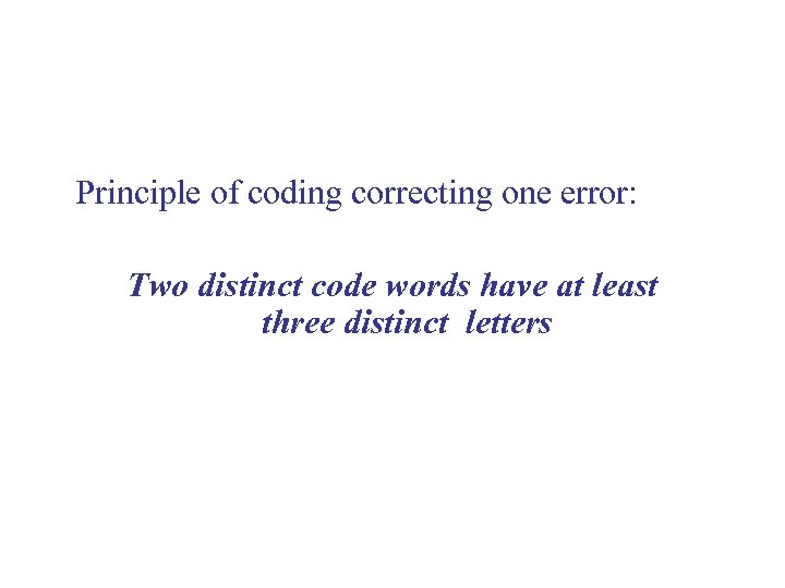  Principle of coding correcting one error: Two distinct code words have at least