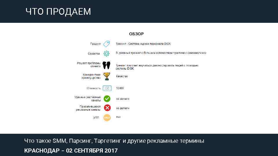 ЧТО ПРОДАЕМ Что такое SMM, Парсинг, Таргетинг и другие рекламные термины КРАСНОДАР – 02