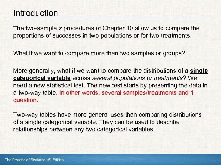 Introduction The two-sample z procedures of Chapter 10 allow us to compare the proportions