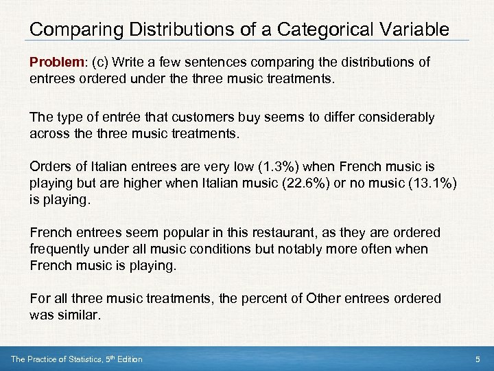 Comparing Distributions of a Categorical Variable Problem: (c) Write a few sentences comparing the