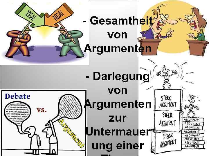 - Gesamtheit von Argumenten - Darlegung von Argumenten zur Untermauer ung einer 
