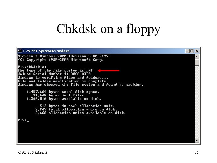 Chkdsk on a floppy CSC 370 (Blum) 56 