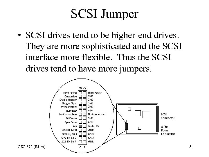 SCSI Jumper • SCSI drives tend to be higher-end drives. They are more sophisticated