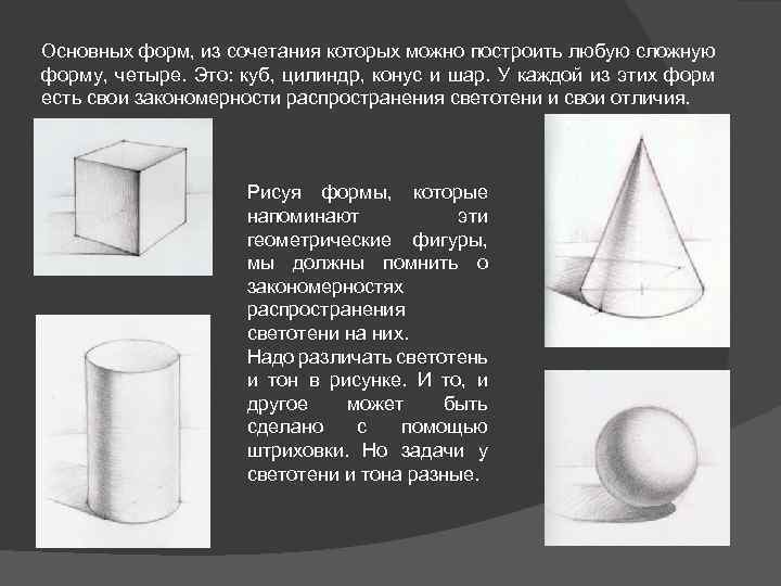 Для создания объема в рисунке необходимо использовать законы светотени