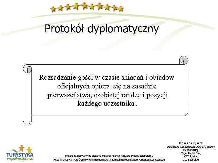 Protokół dyplomatyczny Rozsadzanie gości w czasie śniadań i obiadów oficjalnych opiera się na zasadzie