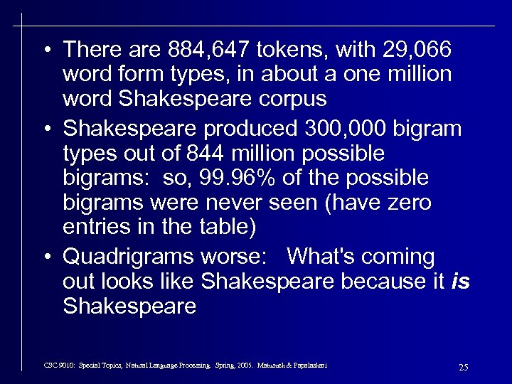  • There are 884, 647 tokens, with 29, 066 word form types, in