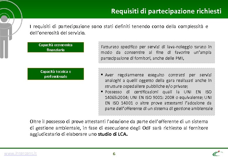 Requisiti di partecipazione richiesti I requisiti di partecipazione sono stati definiti tenendo conto della