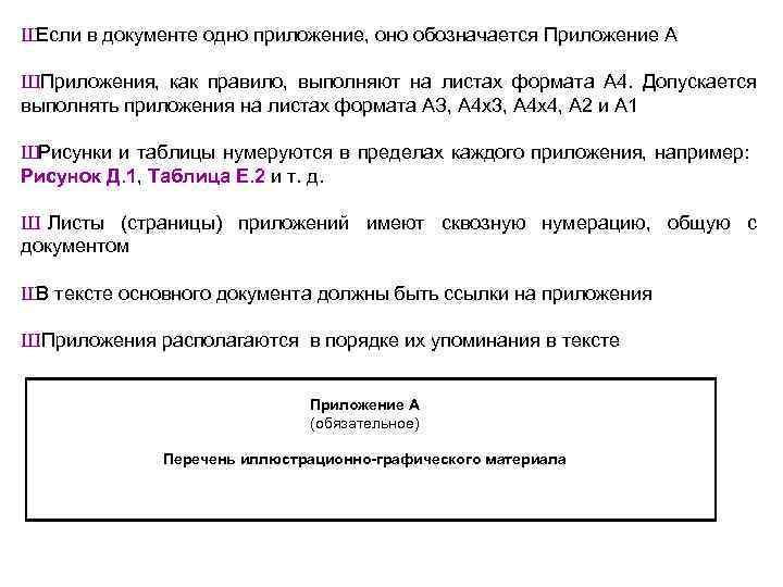 Ш Если в документе одно приложение, оно обозначается Приложение А ШПриложения, как правило, выполняют