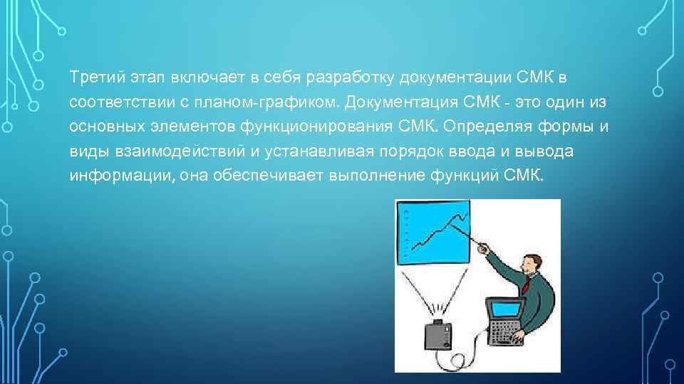 Третий этап включает в себя разработку документации СМК в соответствии с планом-графиком. Документация СМК