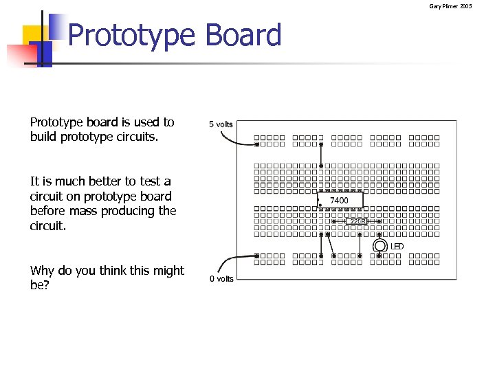 Gary Plimer 2005 Prototype Board Prototype board is used to build prototype circuits. It