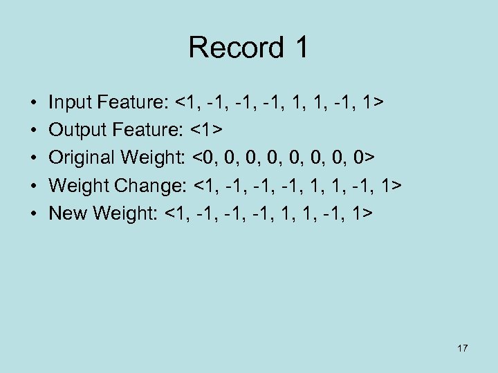 Record 1 • • • Input Feature: <1, -1, -1, 1, 1, -1, 1>