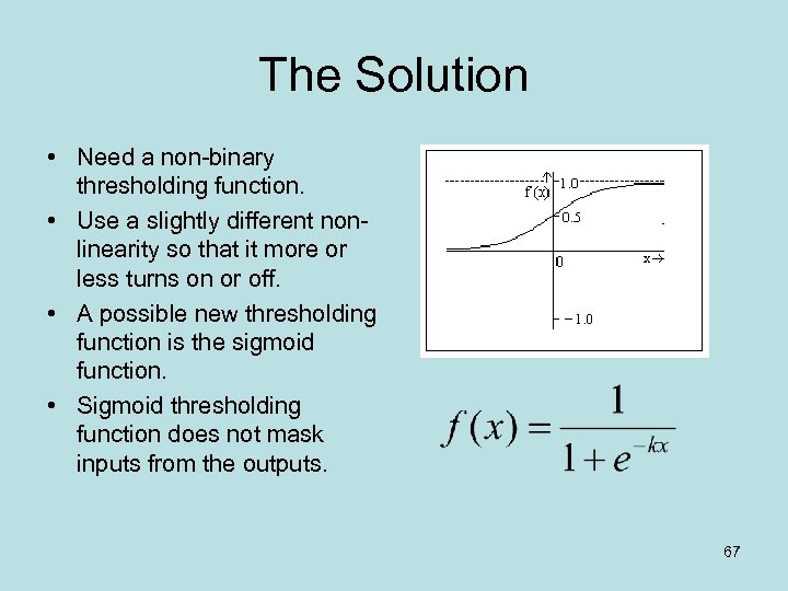The Solution • Need a non-binary thresholding function. • Use a slightly different nonlinearity