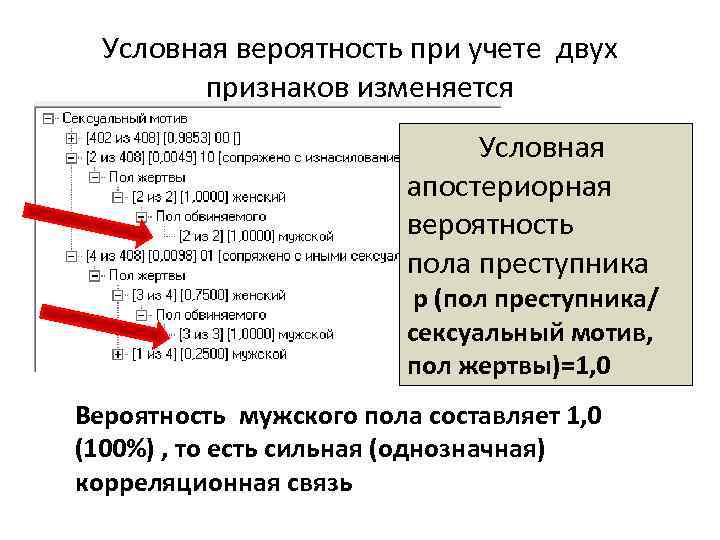 Условная вероятность при учете двух признаков изменяется Условная апостериорная вероятность пола преступника р (пол