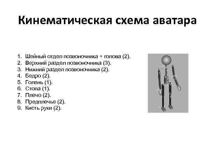 Кинематическая схема аватара 1. 2. 3. 4. 5. 6. 7. 8. 9. Шейный отдел