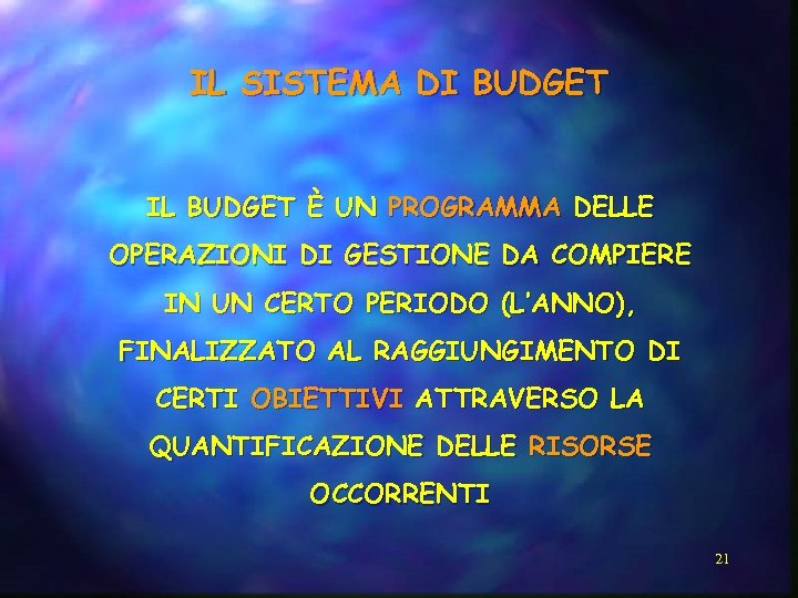 IL SISTEMA DI BUDGET IL BUDGET È UN PROGRAMMA DELLE OPERAZIONI DI GESTIONE DA