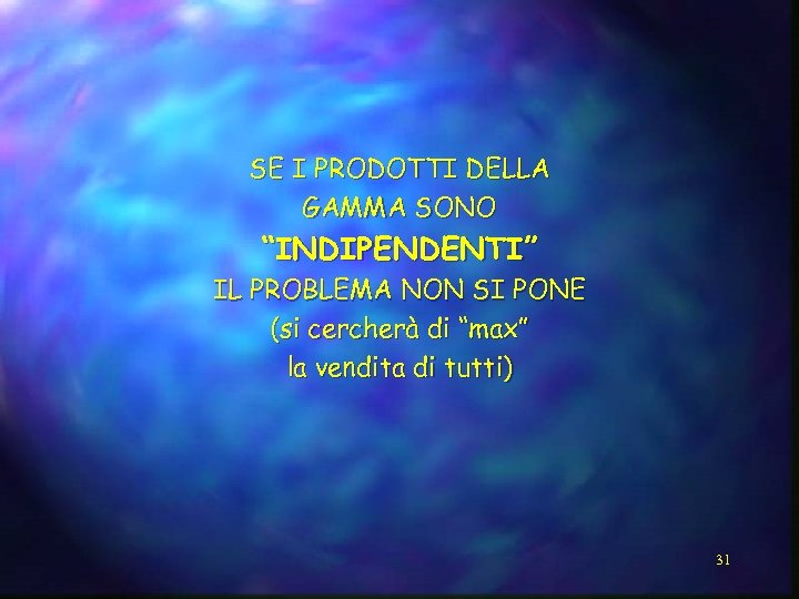 SE I PRODOTTI DELLA GAMMA SONO “INDIPENDENTI” IL PROBLEMA NON SI PONE (si cercherà