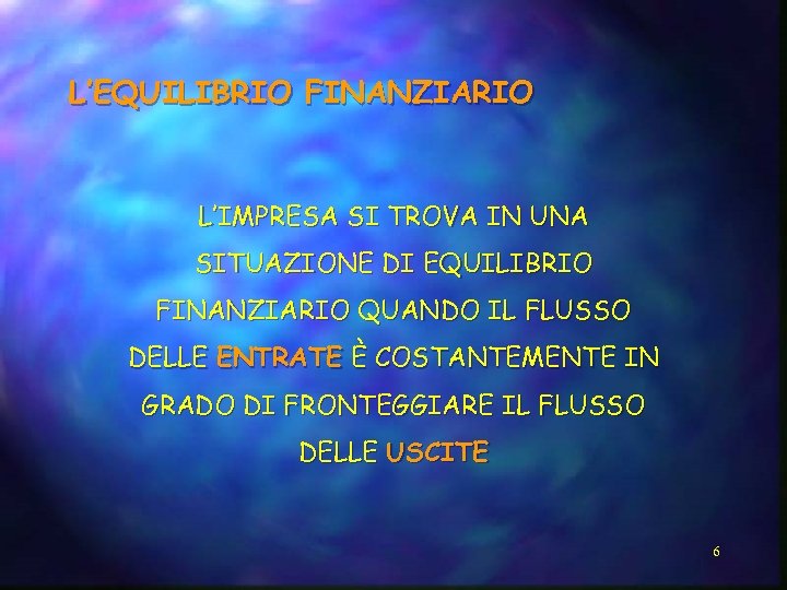 L’EQUILIBRIO FINANZIARIO L’IMPRESA SI TROVA IN UNA SITUAZIONE DI EQUILIBRIO FINANZIARIO QUANDO IL FLUSSO