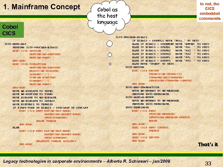 1. Mainframe Concept Cobol CICS 3000 -SEND-MAP. PERFORM 3100 -PROCESS-EIBAID. EXEC CICS ASKTIME ABSTIME(WS-ABSTIME)
