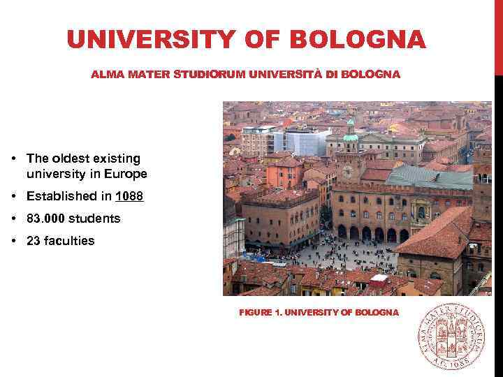 UNIVERSITY OF BOLOGNA ALMA MATER STUDIORUM UNIVERSITÀ DI BOLOGNA • The oldest existing university