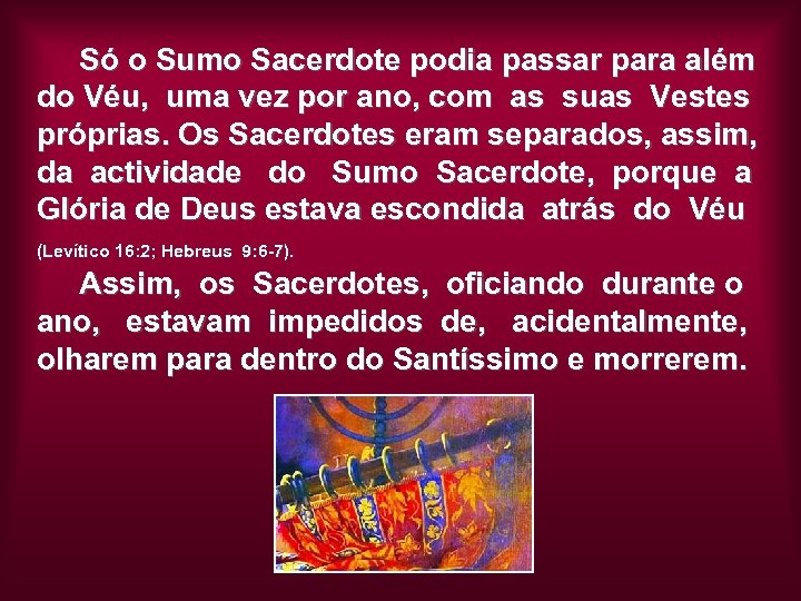 Só o Sumo Sacerdote podia passar para além do Véu, uma vez por ano,