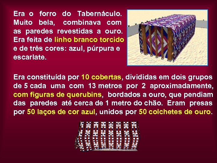 Era o forro do Tabernáculo. Muito bela, combinava com as paredes revestidas a ouro.